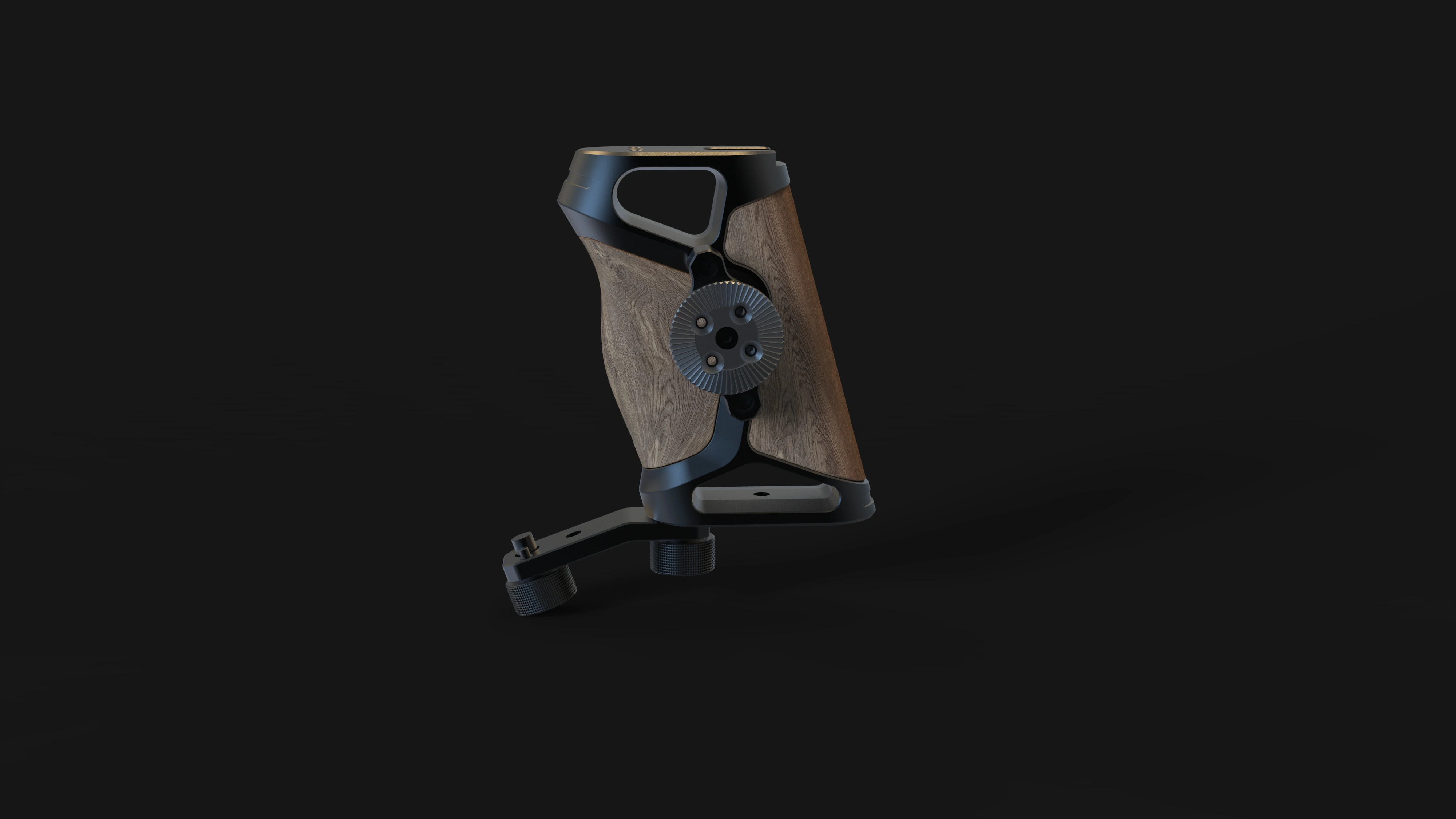 木材与 CNC 金属组合的相机手柄概念效果
