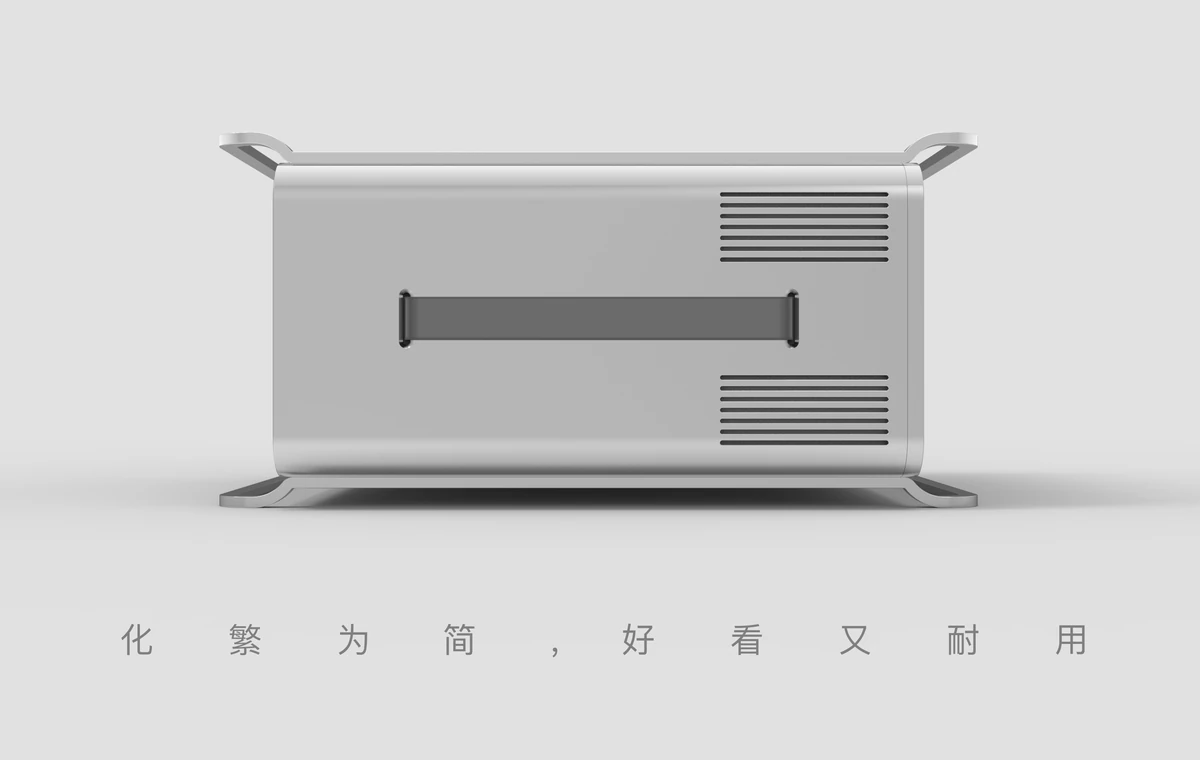 侧面布局 / 侧提手、开孔与上下框架 · 设计渲染